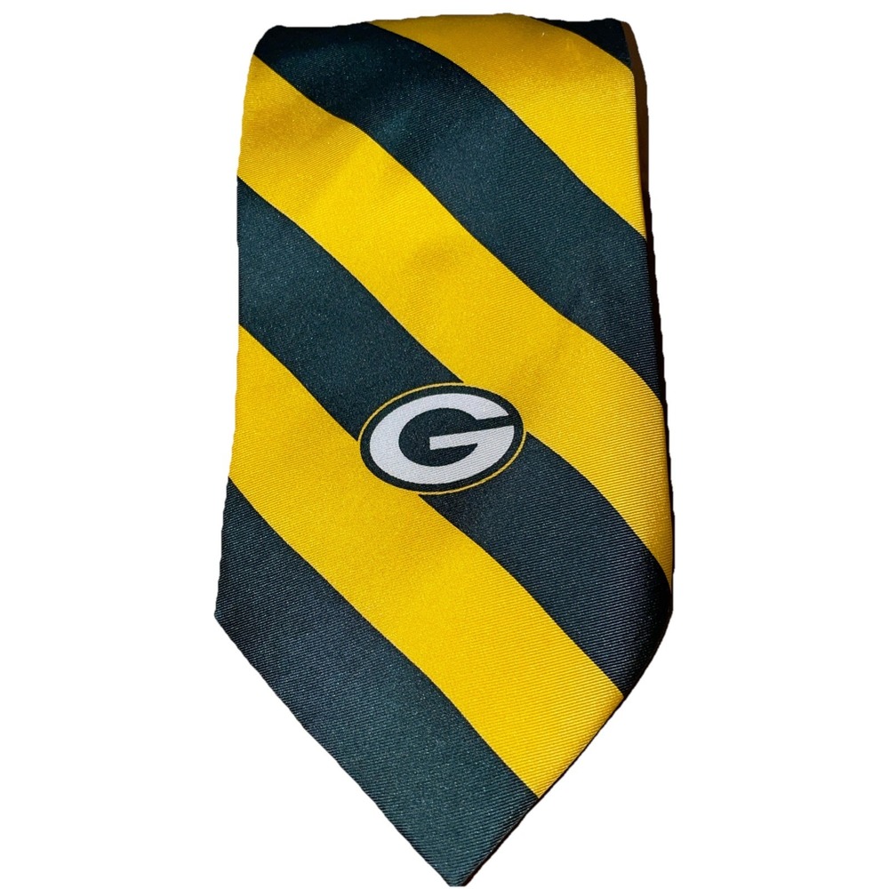 NFL Green Bay Packers Team Neck Tie Stripe Green Gold 100% Silk‎